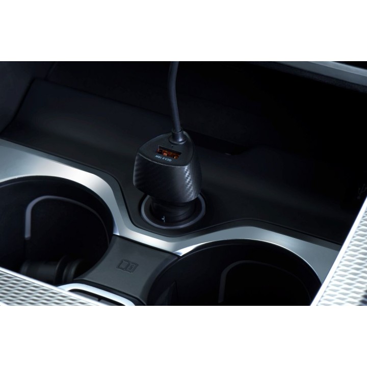 Car charger Forcell F-Energy Carbon USB A QC3.0 PD 3A 38W with cable USB C CC50-1AC black