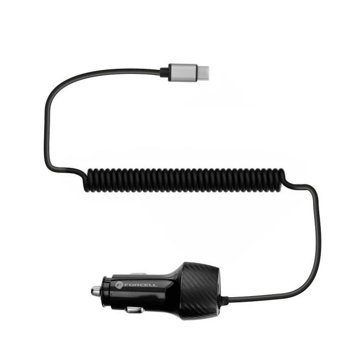 Car charger Forcell F-Energy Carbon USB A QC3.0 PD 3A 38W with cable USB C CC50-1AC black