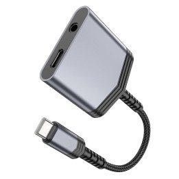 Адаптер AUX 2w1 USB C для USB C / Jack 3,5 mm Hoco 27W LS39 серый