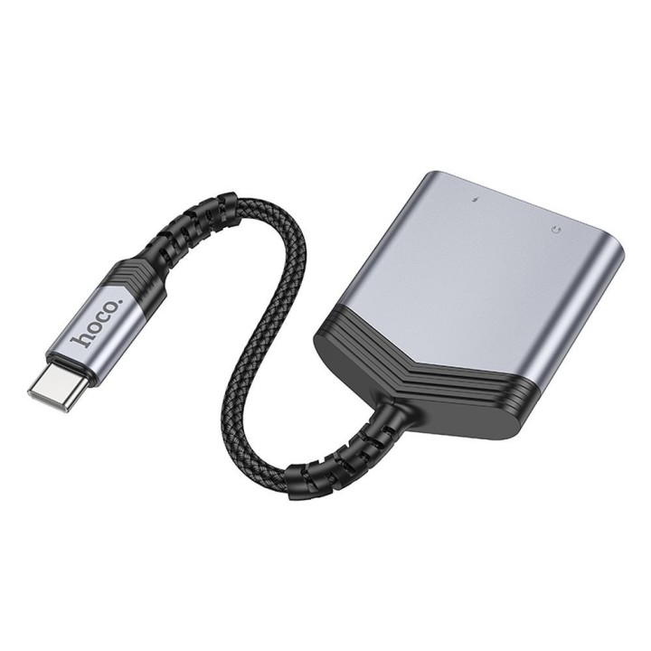 Адаптер AUX 2 в 1 USB C на USB C / Jack 3,5 mm Hoco 27W LS39 серый