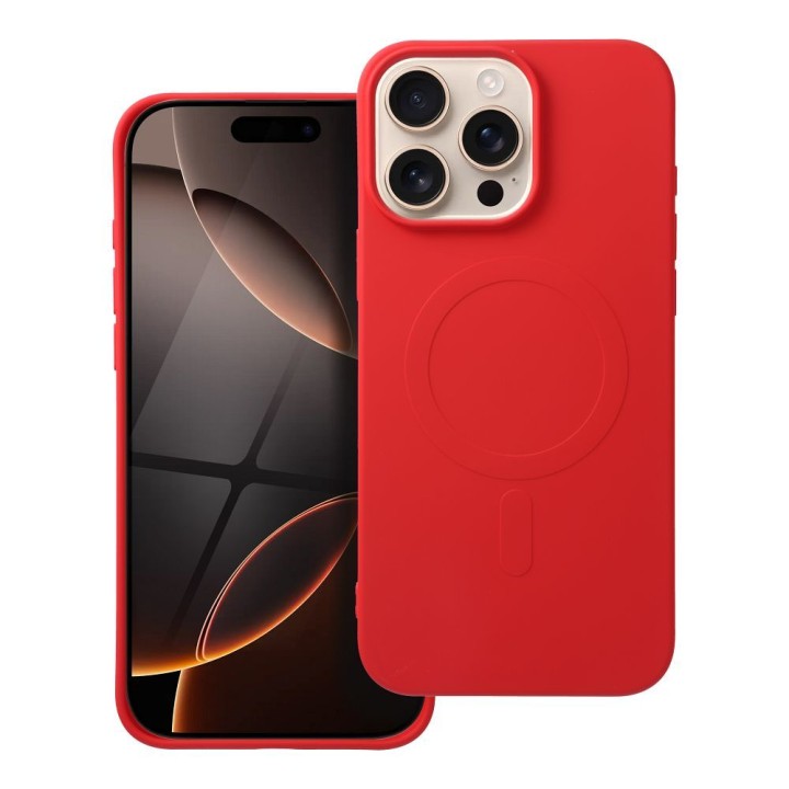 Case for iPhone 16 PRO MAX Silicone Mag Cover compatible with MagSafe (big hole) red