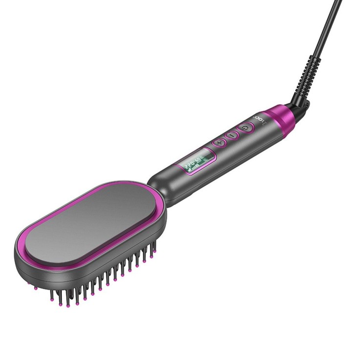 Hair straightener Hoco with comb and display HP44 red-pink