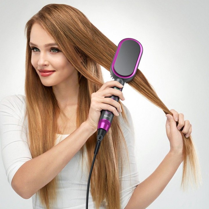 Hair straightener Hoco with comb and display HP44 red-pink