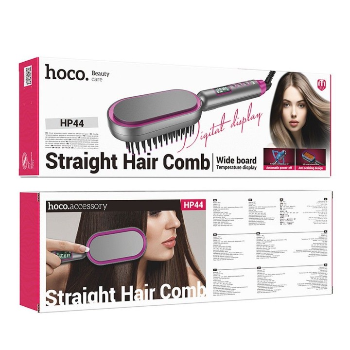 Hair straightener Hoco with comb and display HP44 red-pink