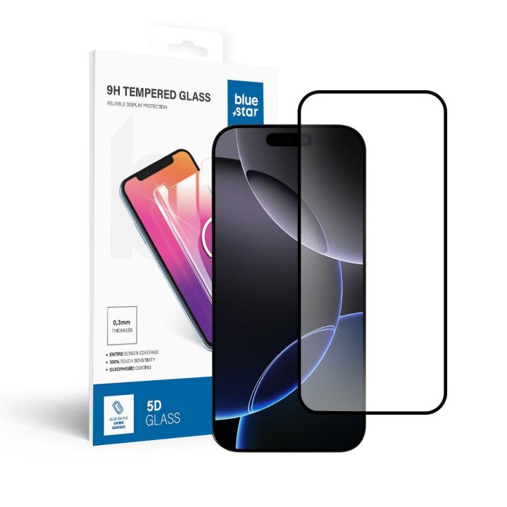 Tempered glass 5D for iPhone 17 PRO MAX / 18 PRO MAX (full glue) Blue Star black