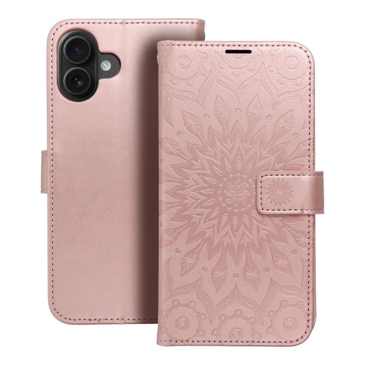 Чохол з клапаном для iPhone 16 PLUS Mezzo Book мандала кольору рожевого золота