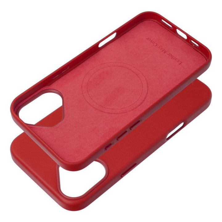Case for iPhone 16 PLUS Leather Mag Cover compatible with MagSafe red
