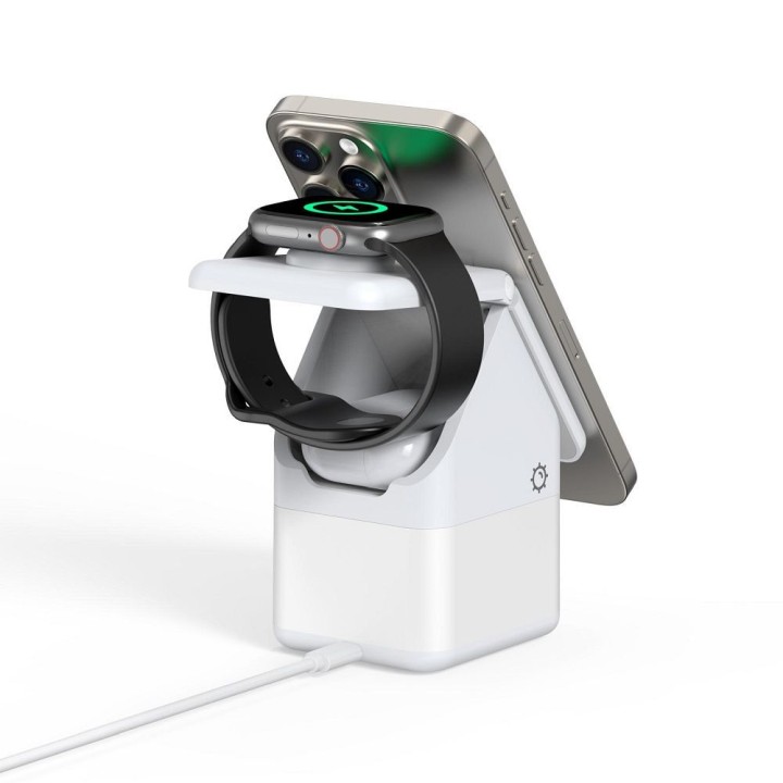 Беспроводное зарядное устройство Duzzona W20 4 в 1, совместимое с MagSafe 15W, с лампой белое