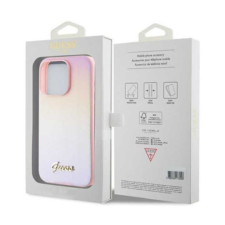 GUESS чохол для IPHONE 14 Pro GUHCP14LPSAIRSP (Saffiano Iridescent Script) рожевий