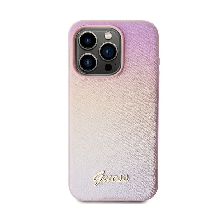 GUESS чохол для IPHONE 14 Pro GUHCP14LPSAIRSP (Saffiano Iridescent Script) рожевий