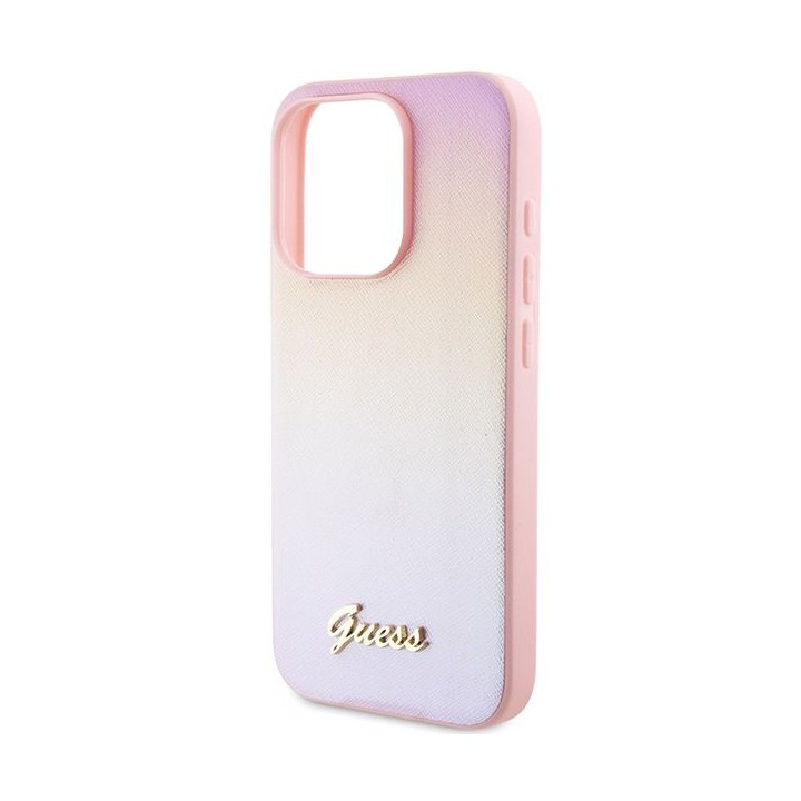 GUESS case for IPHONE 14 Pro GUHCP14LPSAIRSP (Saffiano Iridescent Script) pink