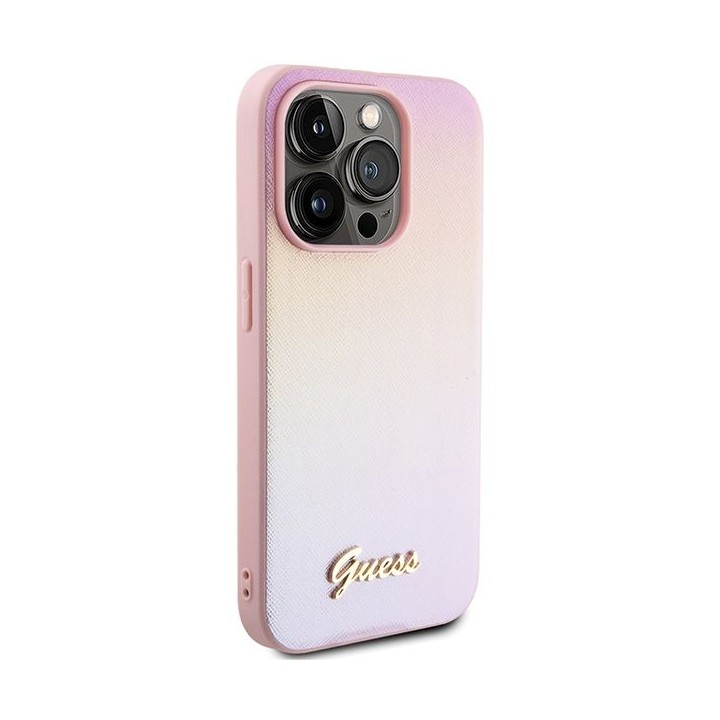 GUESS чохол для IPHONE 14 Pro GUHCP14LPSAIRSP (Saffiano Iridescent Script) рожевий
