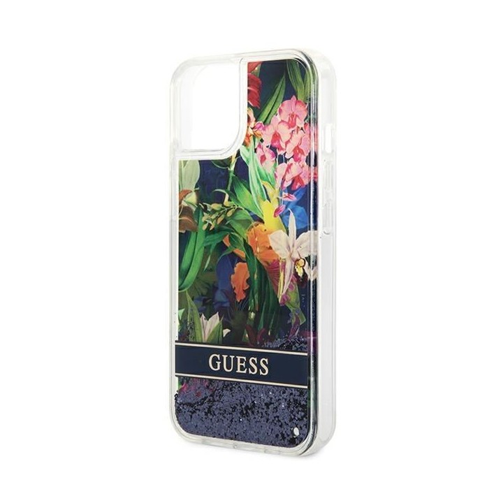 GUESS чохол для IPHONE 13 / 14 / 15 GUHCP14SLFLSB (Flower Liquid Glitter) синій