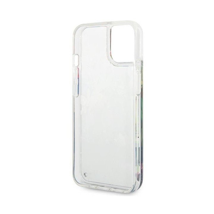 GUESS case for IPHONE 13 / 14 / 15 GUHCP14SLFLSB (Flower Liquid Glitter) blue