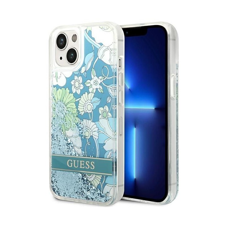 GUESS чохол для IPHONE 13 / 14 / 15 GUHCP14SLFLSN (Flower Liquid Glitter) зелений