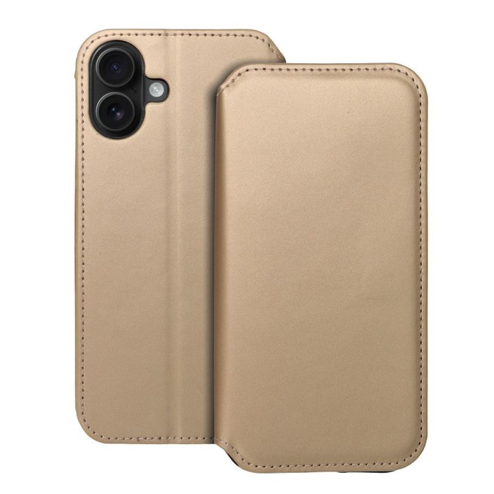 Чехол с клапаном для iPhone 16 PLUS Dual Pocket Book золотой