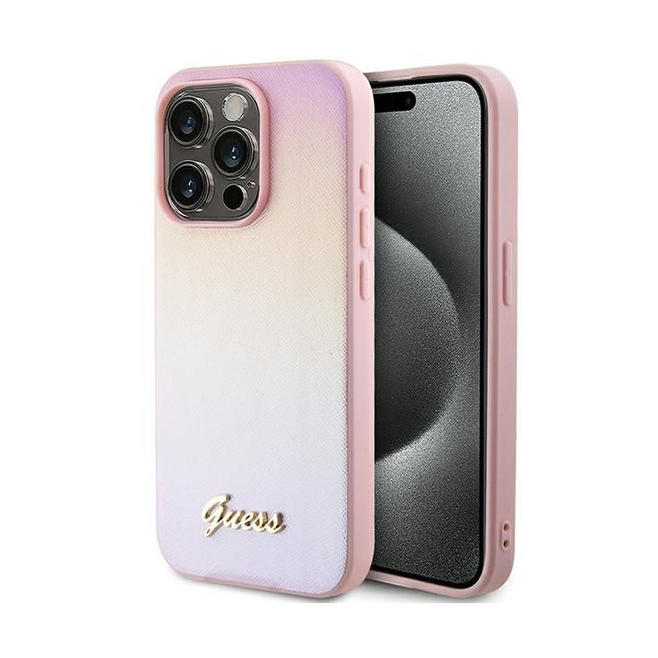 GUESS чохол для IPHONE 14 Pro GUHCP14LPSAIRSP (Saffiano Iridescent Script) pink