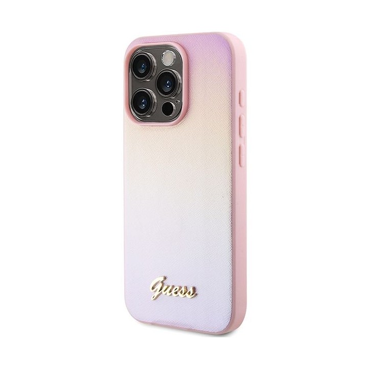 GUESS case for IPHONE 14 Pro GUHCP14LPSAIRSP (Saffiano Iridescent Script) pink