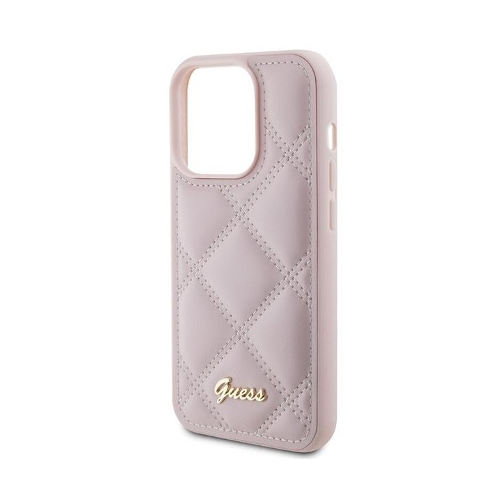 GUESS чохол для IPHONE 15 Pro GUHCP15LPSQSQSP (Quilted Метал Логотип) рожевий