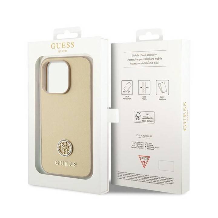 GUESS case for IPHONE 15 Pro GUHCP15LPS4DGPD (Strass Metal Logo) gold