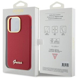 GUESS futerał do IPHONE 15 Pro GUHCP15LSMBSLM (Silicone Script Metal Logo & Frame) magenta
