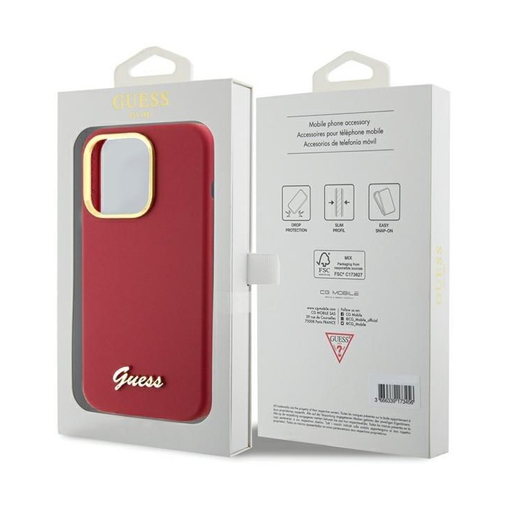 GUESS чехол для IPHONE 15 Pro GUHCP15LSMBSLM (Silicone Script Metal Logo & Frame) маджента