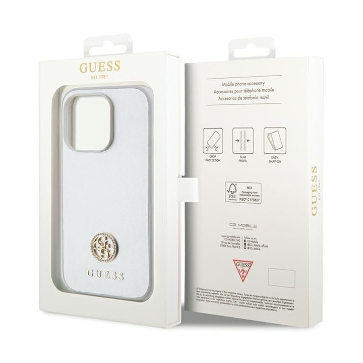 GUESS чохол для IPHONE 15 Pro GUHCP15LPS4DGPS (Strass Metal Logo) сріблястий