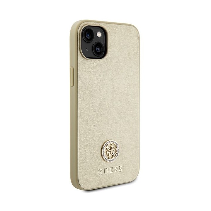 GUESS чехол для IPHONE 13 / 14 / 15 GUHCP15SPS4DGPD (Leather 4G Metal Logo Strass) золотой