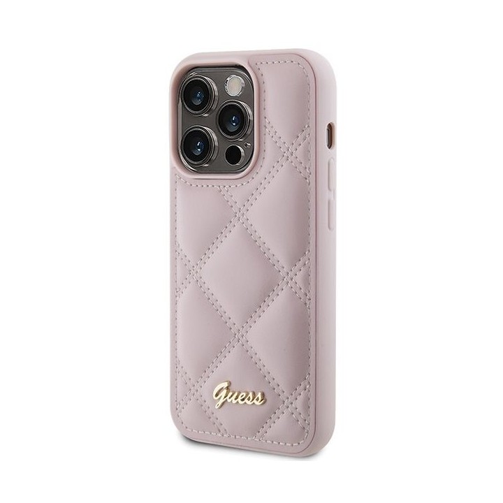 GUESS чохол для IPHONE 15 Pro GUHCP15LPSQSQSP (Quilted Метал Логотип) рожевий