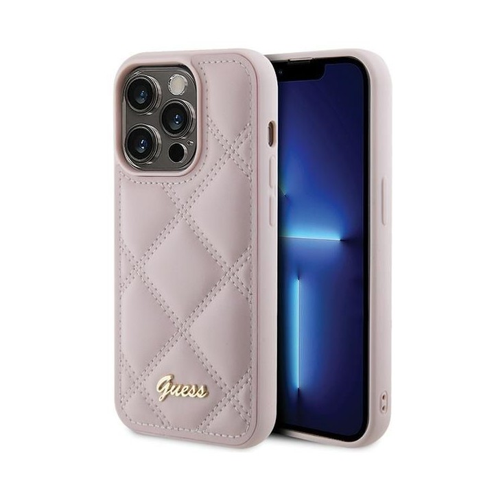 GUESS case for IPHONE 15 Pro GUHCP15LPSQSQSP (Quilted Metal Logo) pink