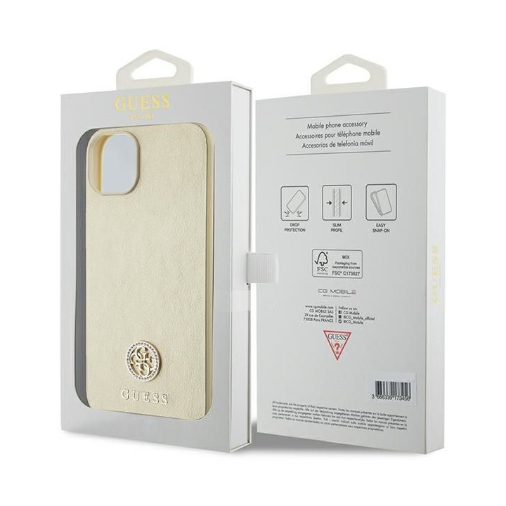 GUESS case for IPHONE 13 / 14 / 15 GUHCP15SPS4DGPD (Leather 4G Metal Logo Strass) gold