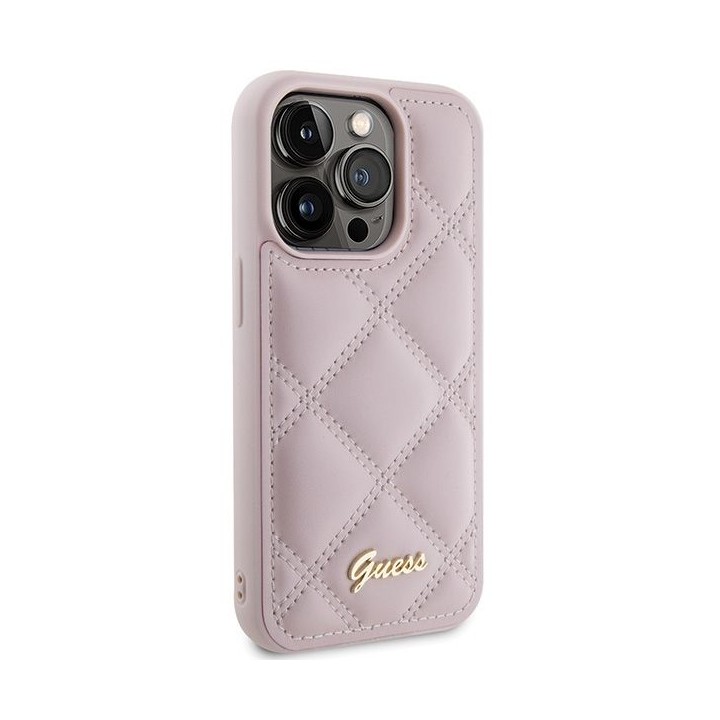 GUESS чехол для IPHONE 15 Pro GUHCP15LPSQSQSP (Quilted Metal Logo) розовый