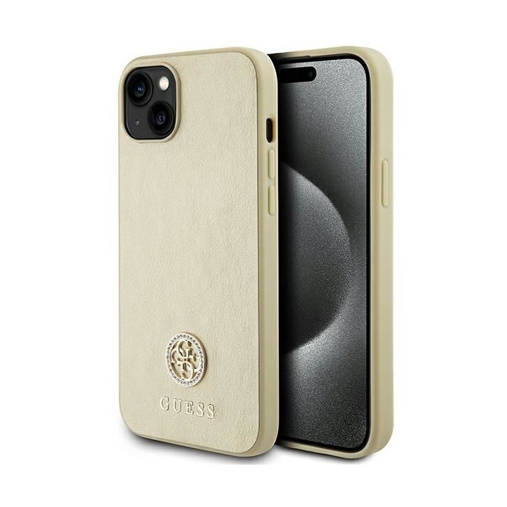 GUESS futerał do IPHONE 13 / 14 / 15 GUHCP15SPS4DGPD (Leather 4G Metal Logo Strass) złoty