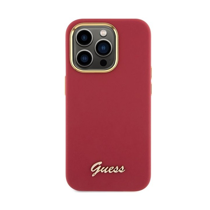 GUESS case for IPHONE 15 Pro GUHCP15LSMBSLM (Silicone Script Metal Logo & Frame) magenta
