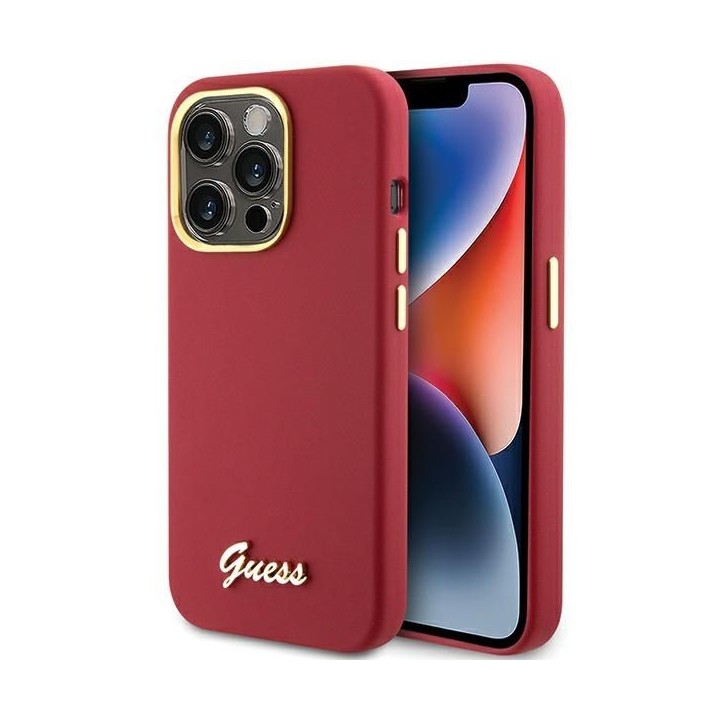GUESS case for IPHONE 15 Pro GUHCP15LSMBSLM (Silicone Script Metal Logo & Frame) magenta