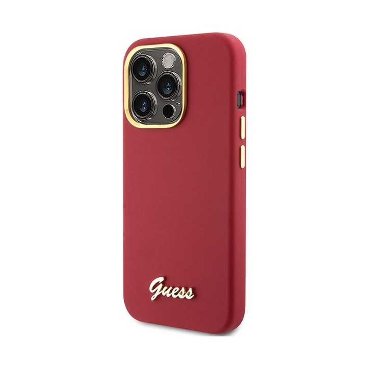 GUESS case for IPHONE 15 Pro GUHCP15LSMBSLM (Silicone Script Metal Logo & Frame) magenta