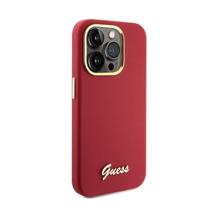 GUESS case for IPHONE 15 Pro GUHCP15LSMBSLM (Silicone Script Metal Logo & Frame) magenta
