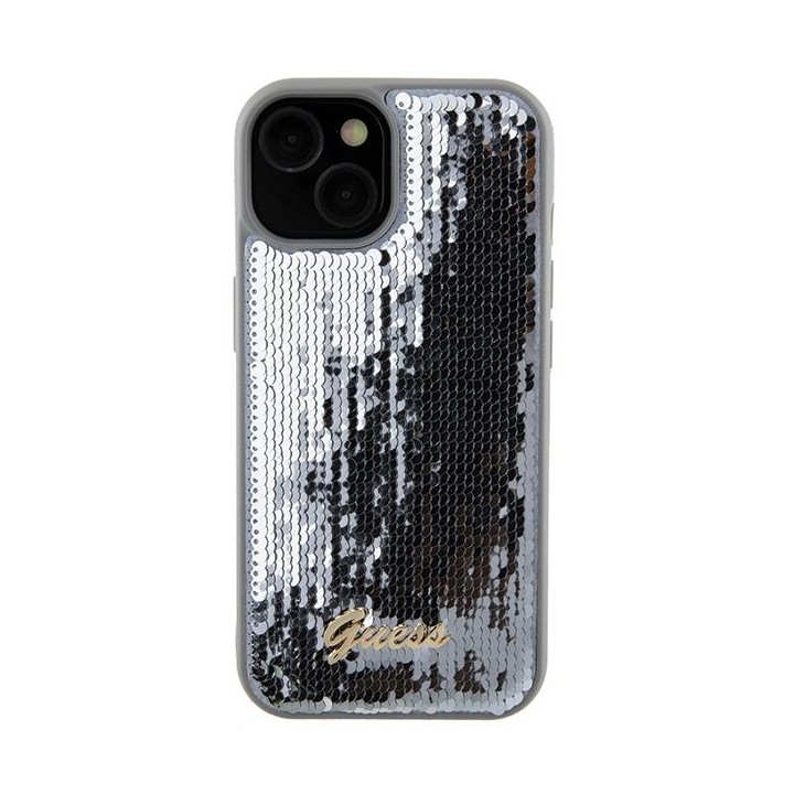 GUESS case for IPHONE 13 / 14 / 15 GUHCP15SPSFDGSS (Sequin Script Metal) silver