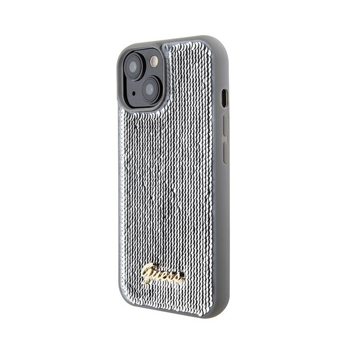GUESS case for IPHONE 13 / 14 / 15 GUHCP15SPSFDGSS (Sequin Script Metal) silver