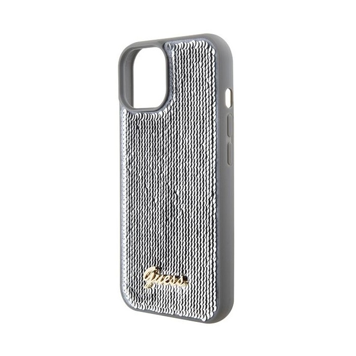 GUESS case for IPHONE 13 / 14 / 15 GUHCP15SPSFDGSS (Sequin Script Metal) silver