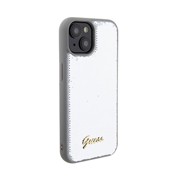 GUESS чохол для IPHONE 13 / 14 / 15 GUHCP15SPSFDGSS (Sequin Script Метал) сріблястий