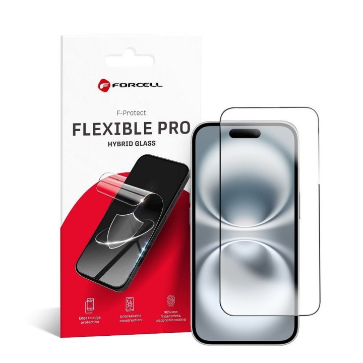 Стекло гибридное для iPhone 16 Forcell Flexible 5D черное