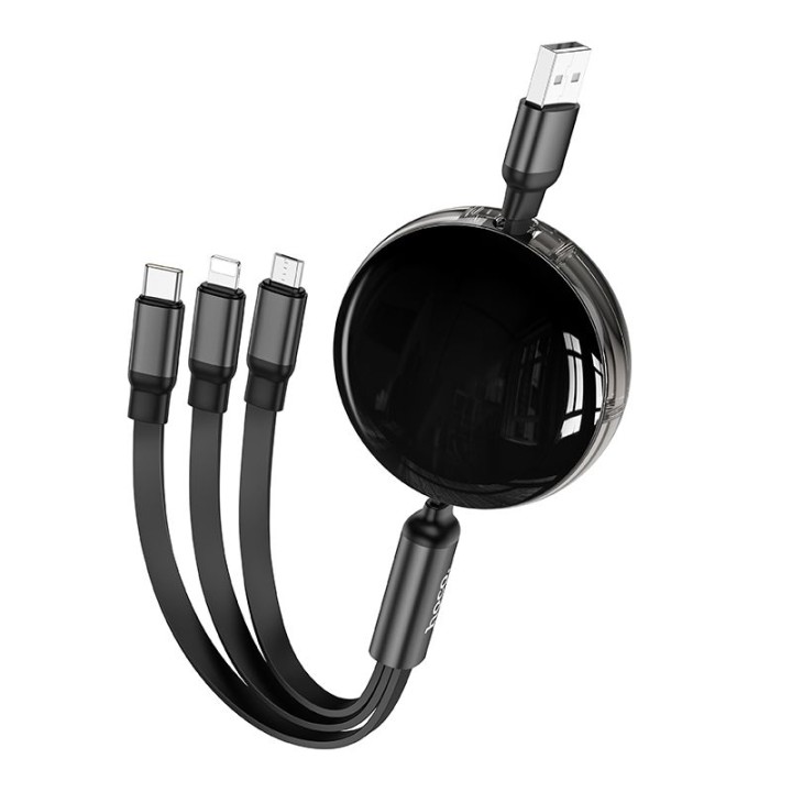 Cable 3-in-1 USB A to Lightnig / Micro USB / USB C Hoco 2A 1 m X78 black
