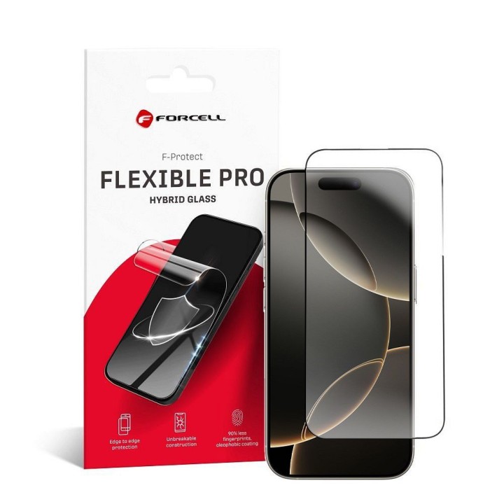 Стекло гибридное для iPhone 16 PRO Forcell Flexible 5D черное