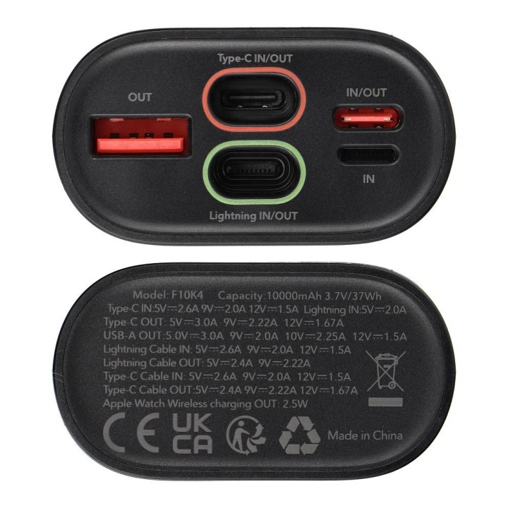 Повербанк Forcell F-Energy F10K4 PD QC3.0 3A 22,5W 10000 mAh совместимый с Apple Watch черный