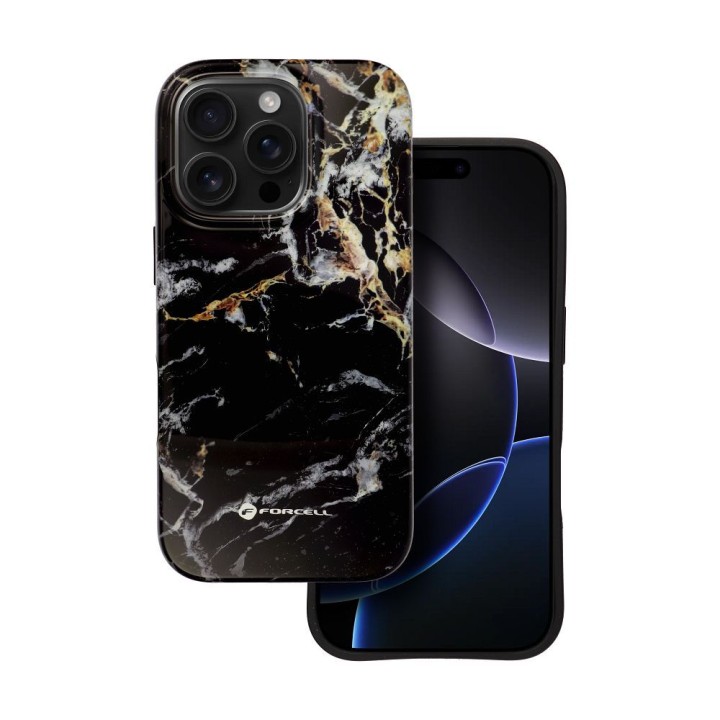Case for iPhone 16 PRO Forcell F-Protect Mirage compatible with MagSafe Military Drop-Test black marble