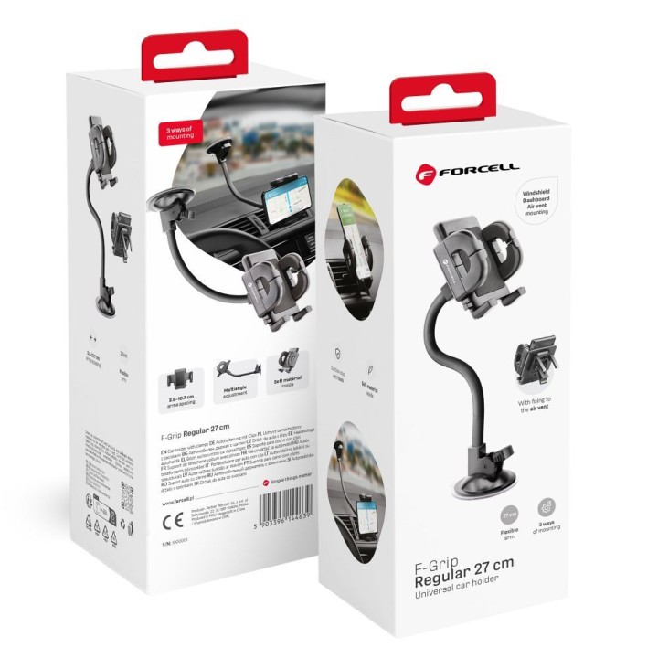 Phone holder for car universal Forcell F-Grip Regular 27 cm for windscreen / dashboard / air vent black