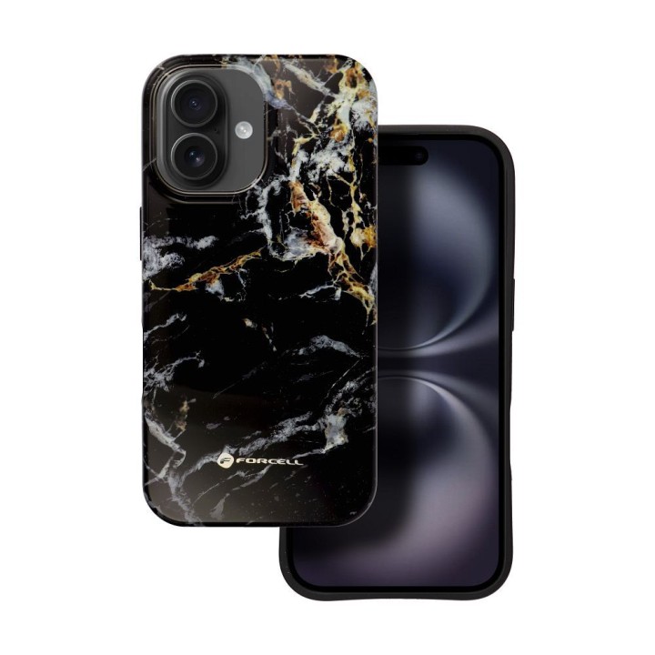 Case for iPhone 16 Forcell F-Protect Mirage compatible with MagSafe Military Drop-Test black marble
