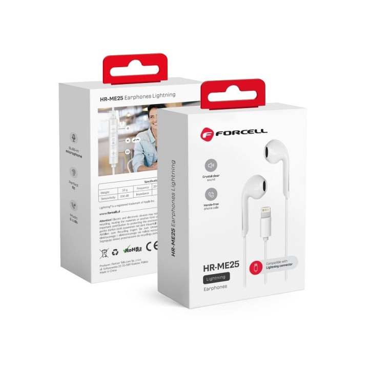 Наушники проводные вкладыши Lightning Forcell F-Audio HR-ME25 белые