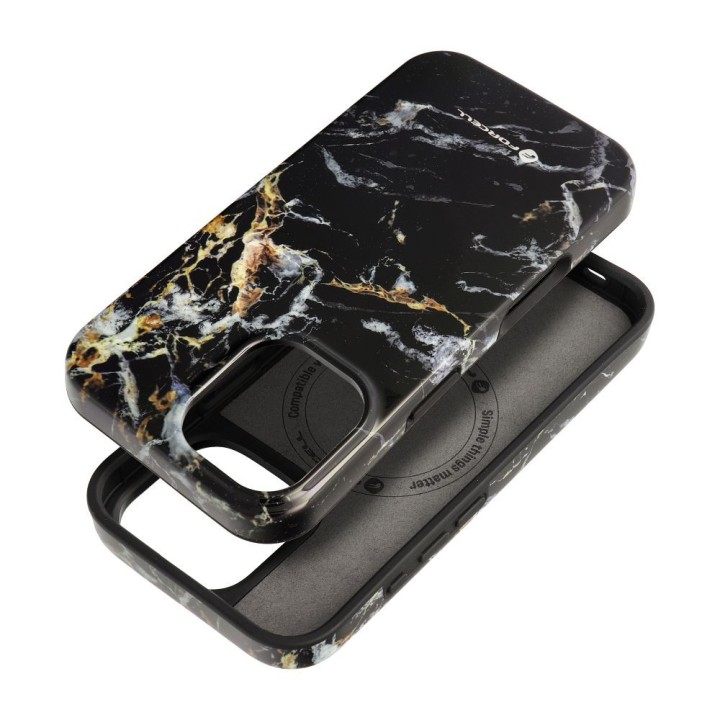 Case for iPhone 16 Forcell F-Protect Mirage compatible with MagSafe Military Drop-Test black marble